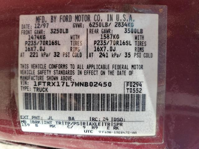 Photo 12 VIN: 1FTRX17L7WNB02450 - FORD F150 