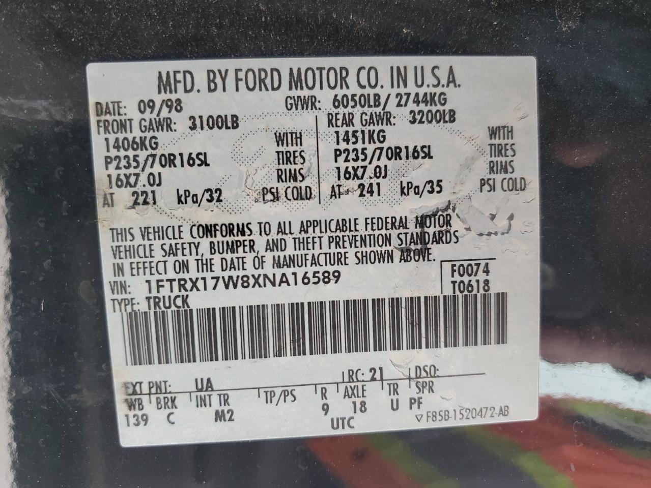 Photo 11 VIN: 1FTRX17W8XNA16589 - FORD F-150 