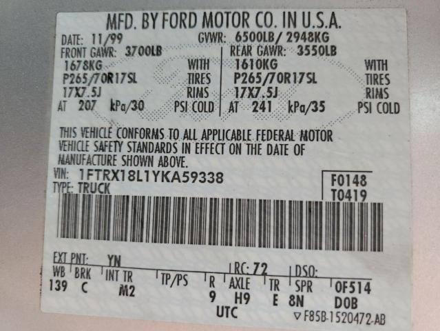 Photo 11 VIN: 1FTRX18L1YKA59338 - FORD F150 