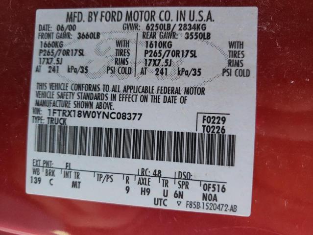 Photo 9 VIN: 1FTRX18W0YNC08377 - FORD F150 