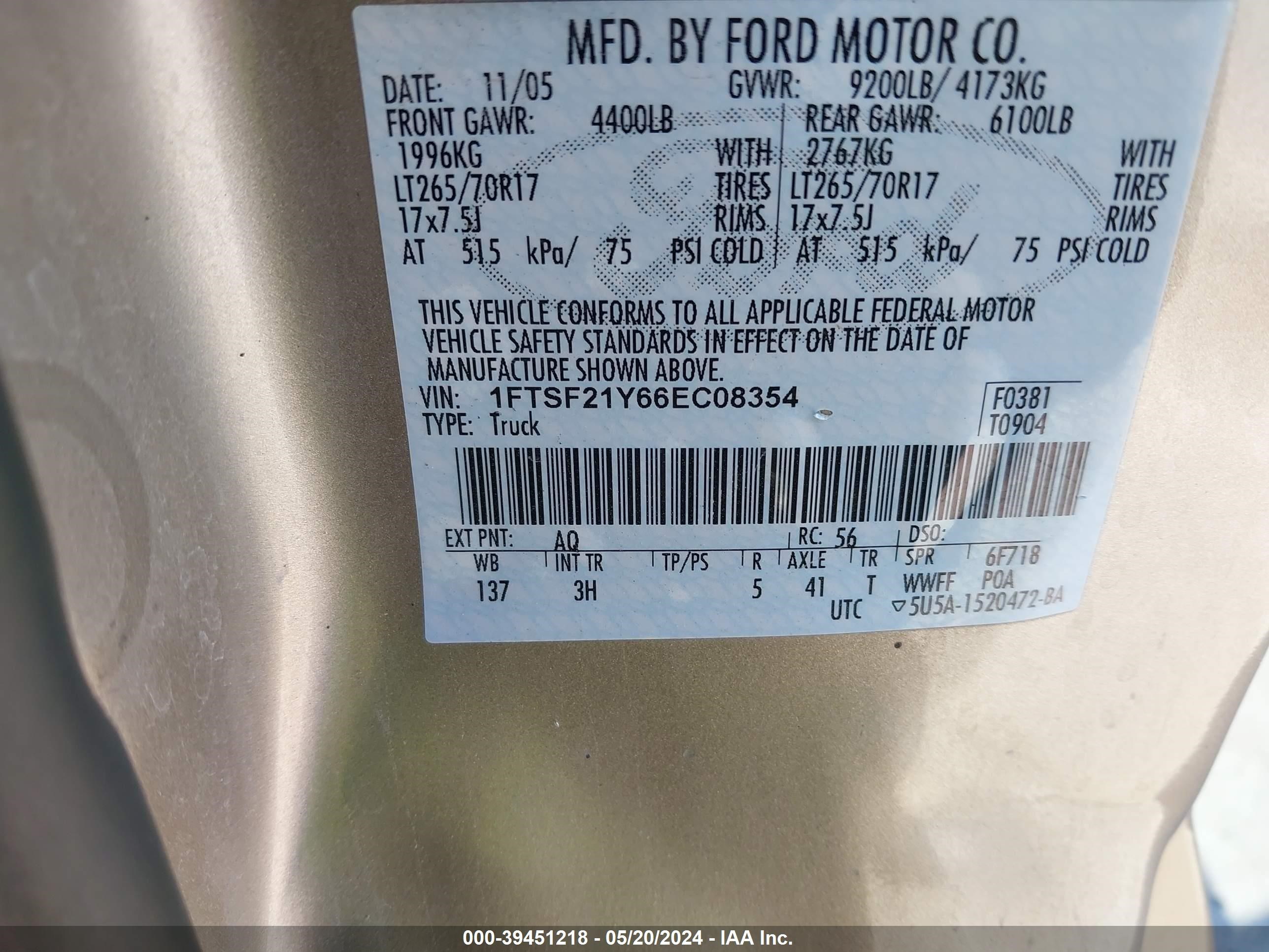 Photo 8 VIN: 1FTSF21Y66EC08354 - FORD F250 