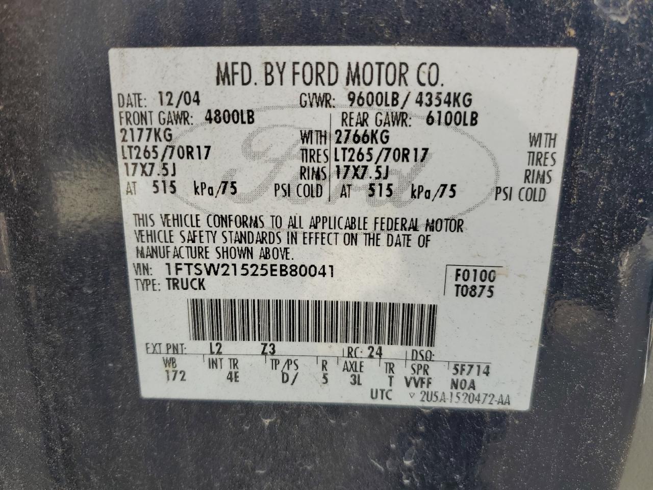 Photo 11 VIN: 1FTSW21525EB80041 - FORD F250 