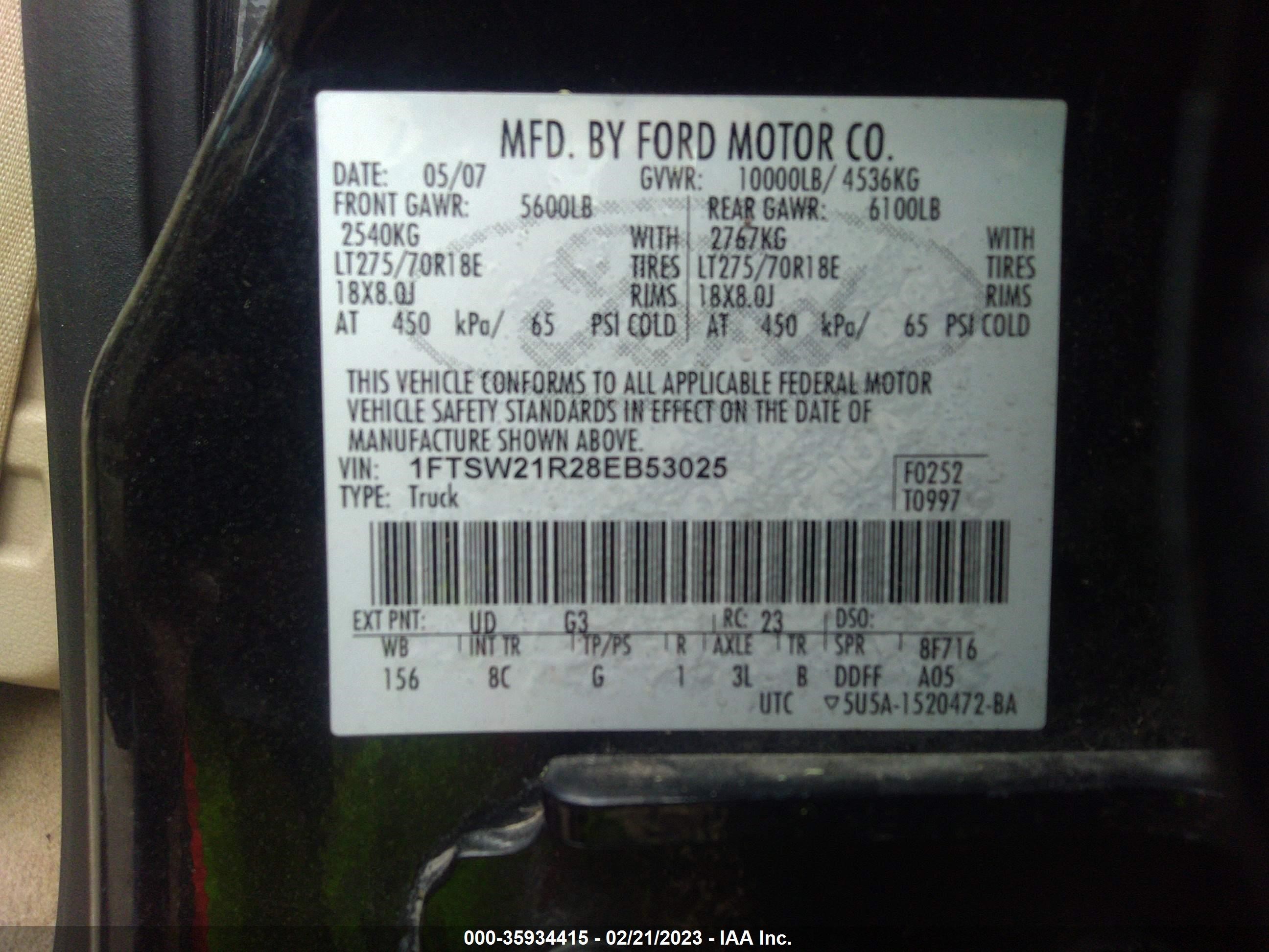 Photo 8 VIN: 1FTSW21R28EB53025 - FORD F250 