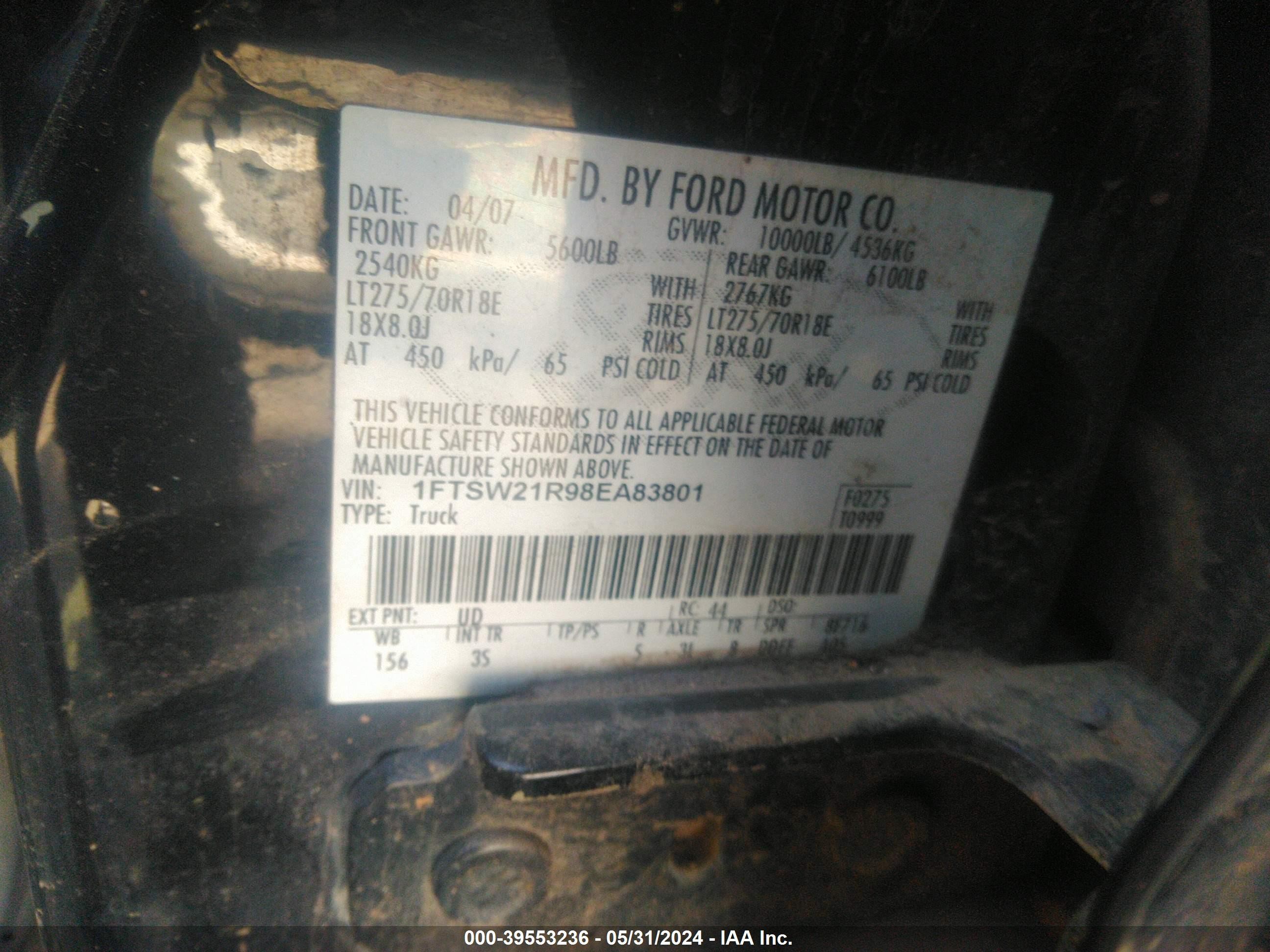 Photo 8 VIN: 1FTSW21R98EA83801 - FORD F250 