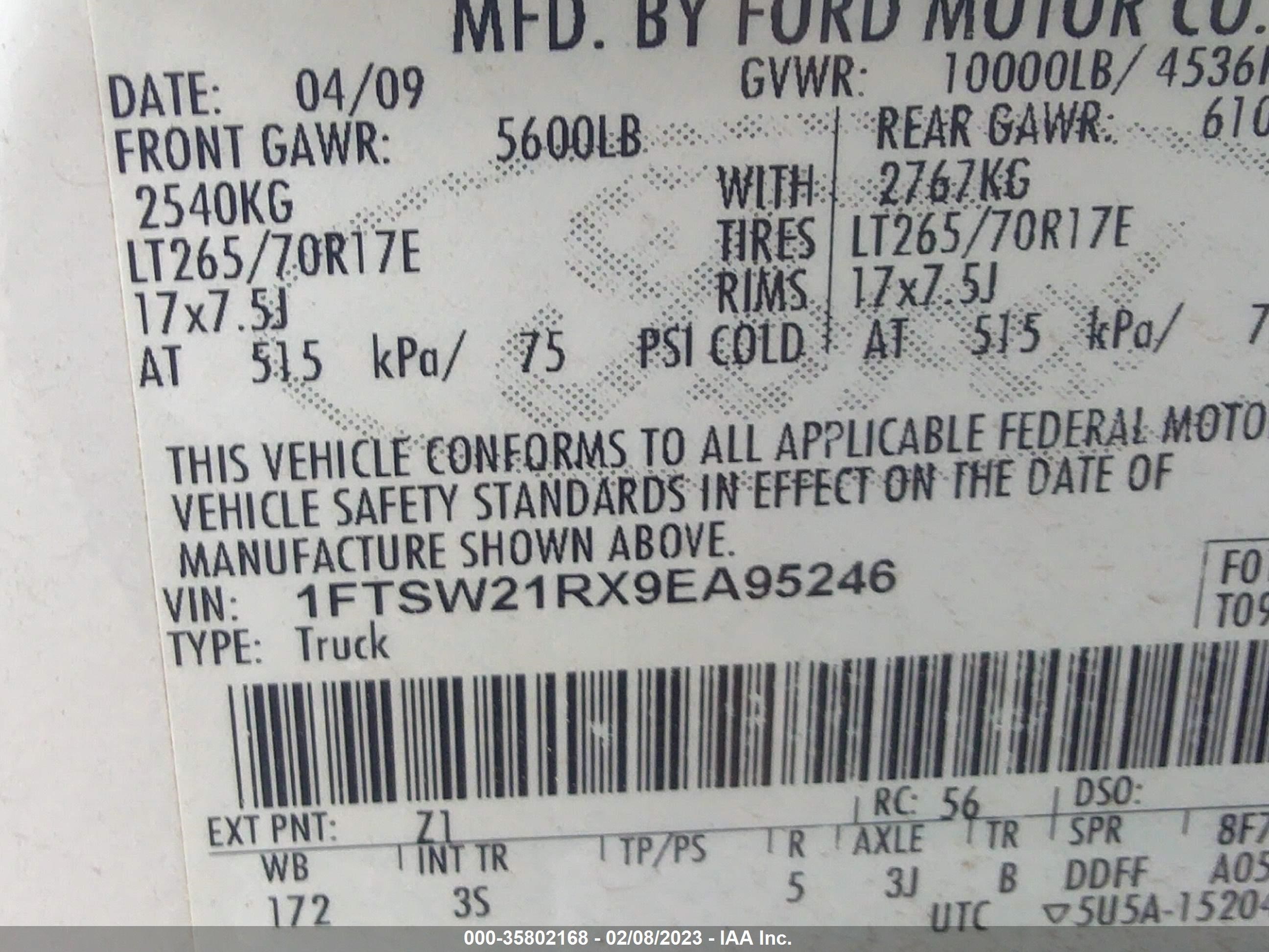 Photo 8 VIN: 1FTSW21RX9EA95246 - FORD F250 