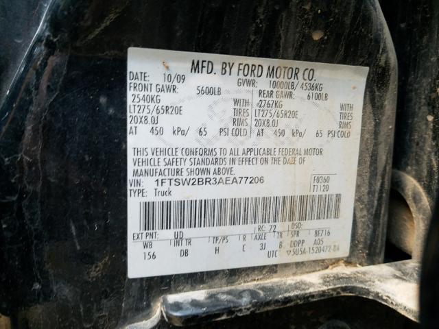 Photo 9 VIN: 1FTSW2BR3AEA77206 - FORD F250 SUPER 