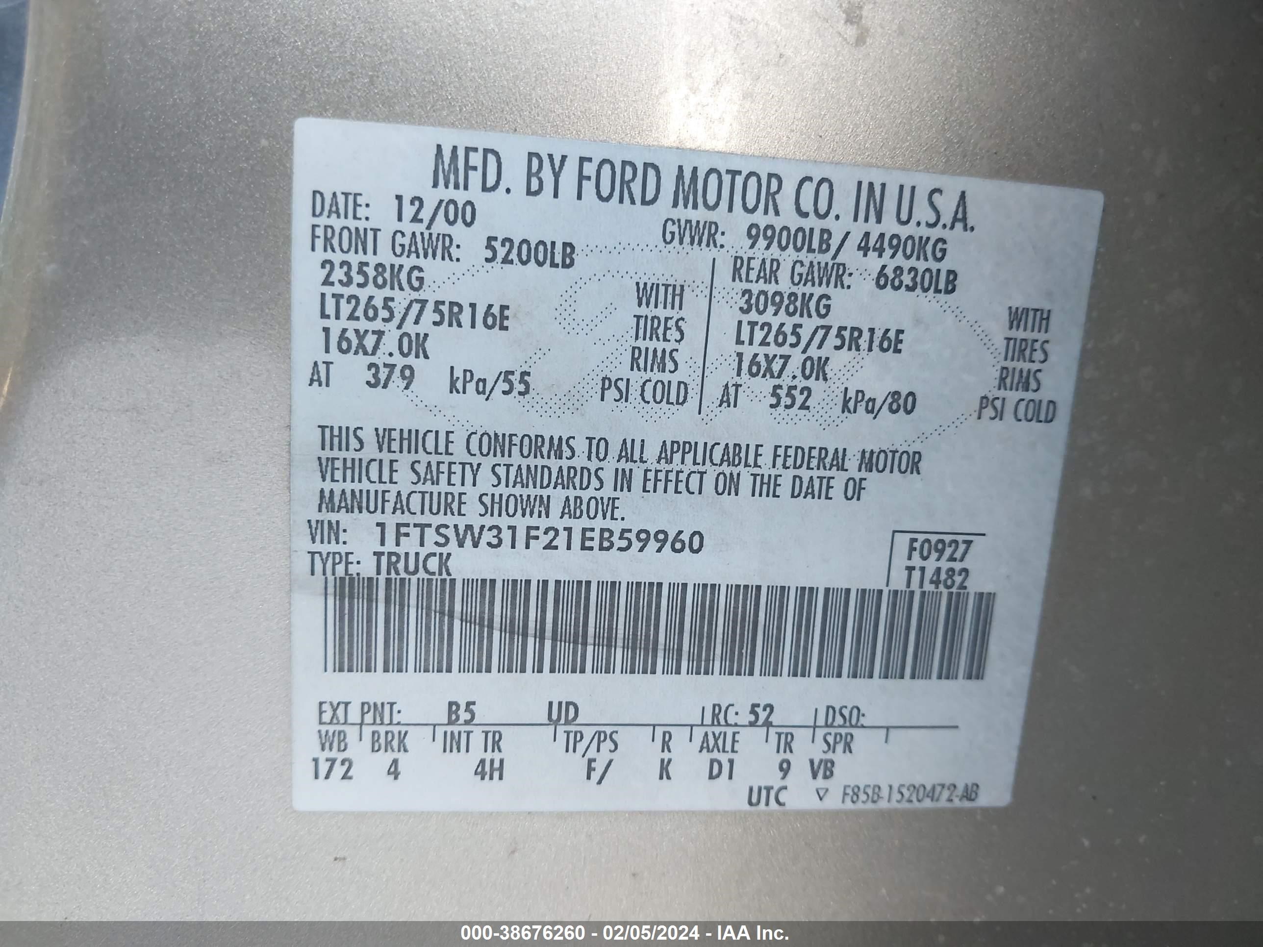 Photo 8 VIN: 1FTSW31F21EB59960 - FORD F350 