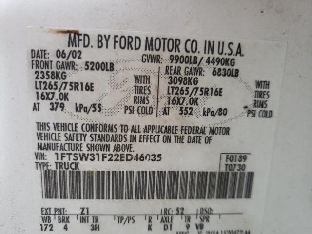 Photo 9 VIN: 1FTSW31F22ED46035 - FORD F350 SRW S 