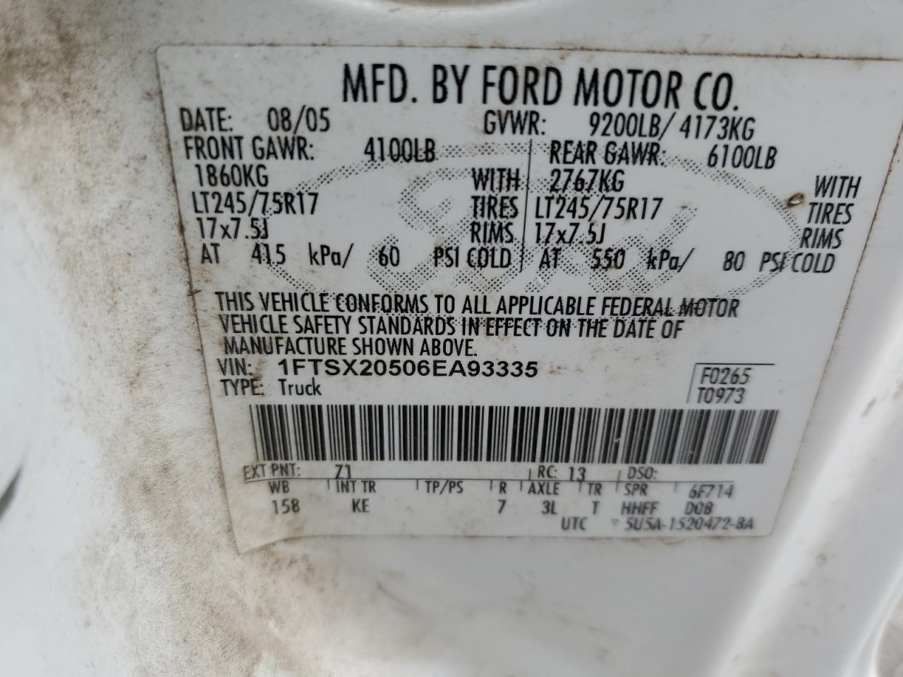 Photo 11 VIN: 1FTSX20506EA93335 - FORD F250 