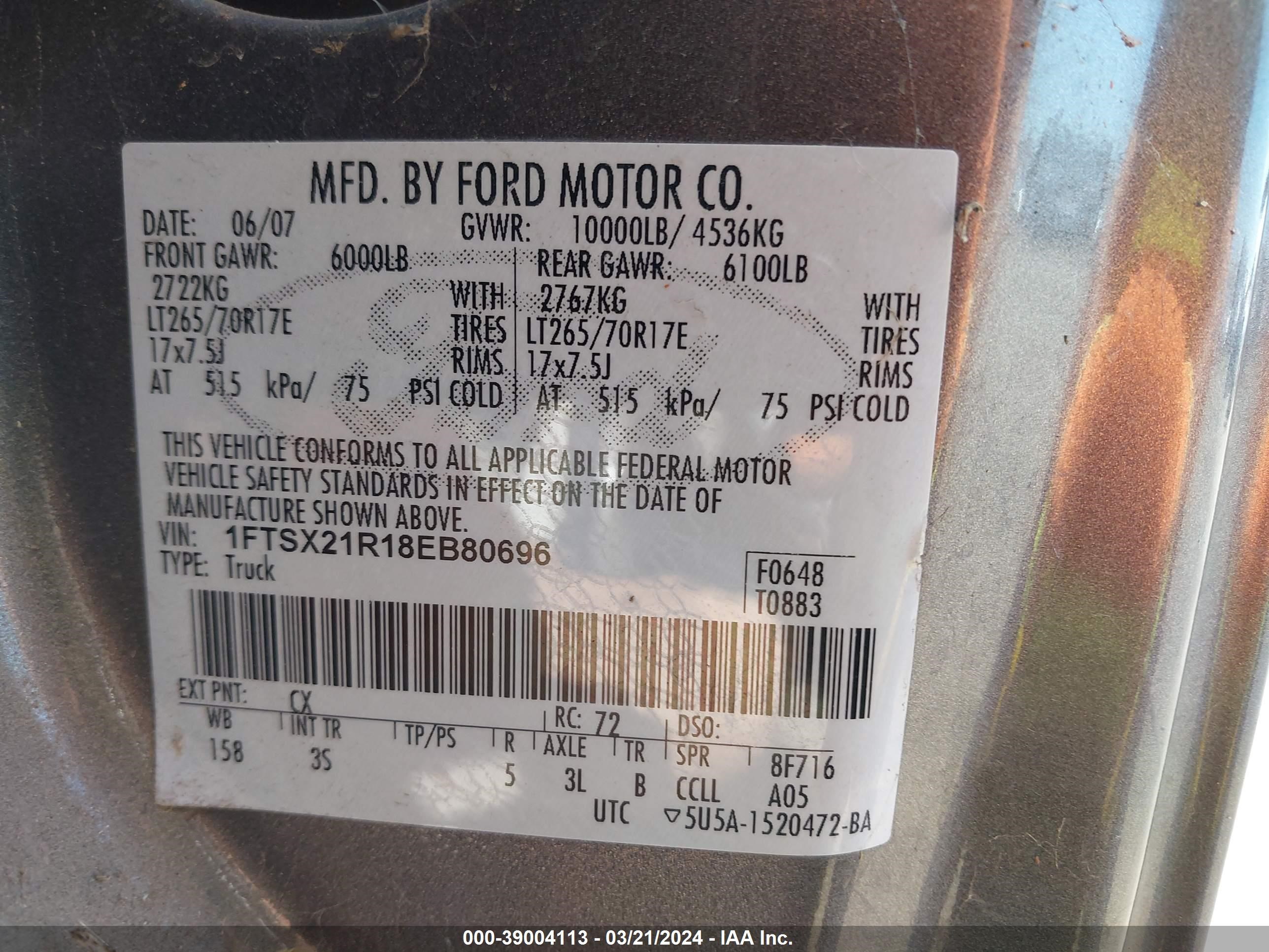 Photo 8 VIN: 1FTSX21R18EB80696 - FORD F250 