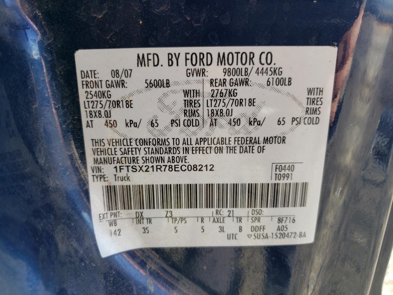 Photo 11 VIN: 1FTSX21R78EC08212 - FORD F250 