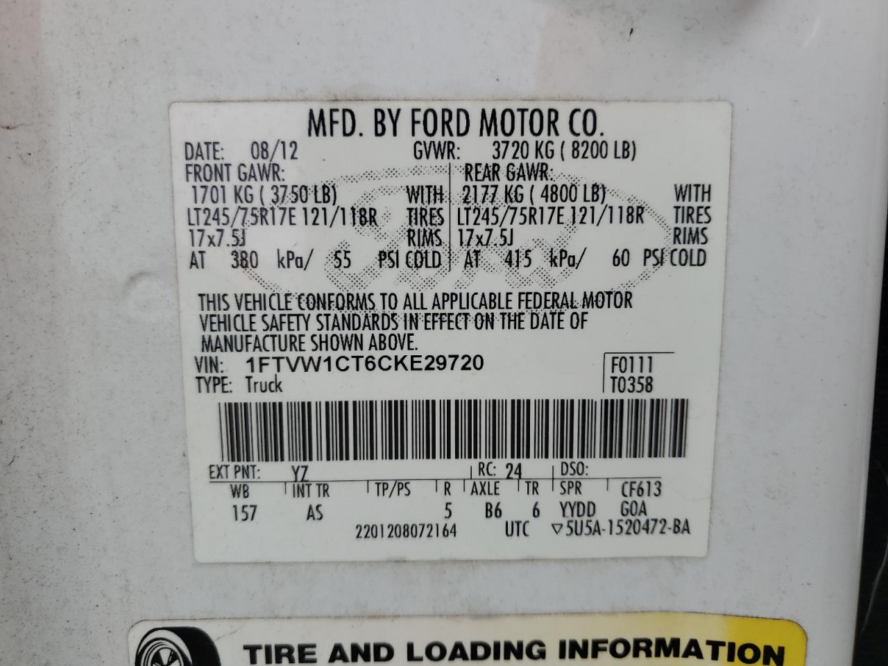 Photo 11 VIN: 1FTVW1CT6CKE29720 - FORD F-150 