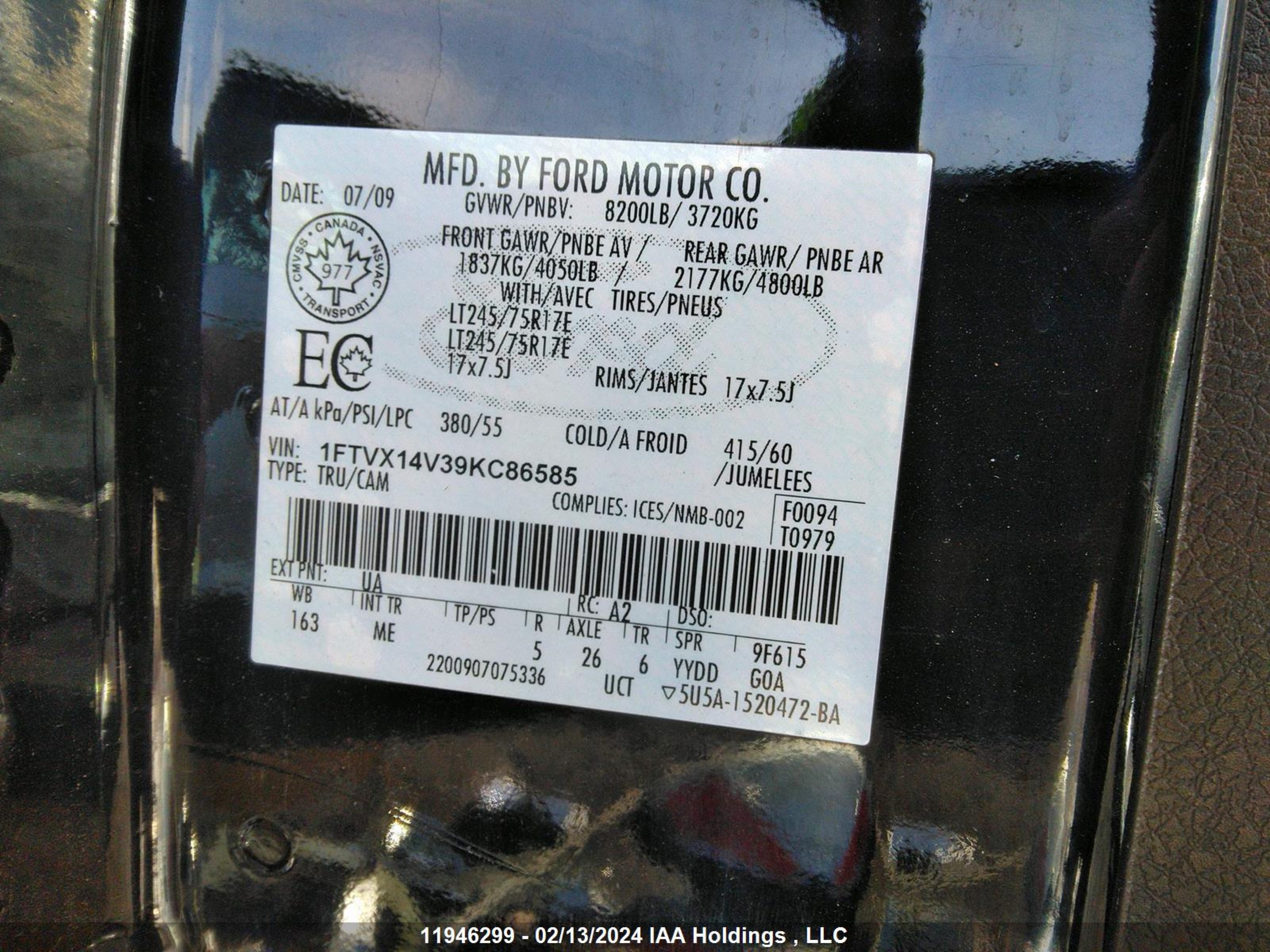 Photo 8 VIN: 1FTVX14V39KC86585 - FORD F-150 