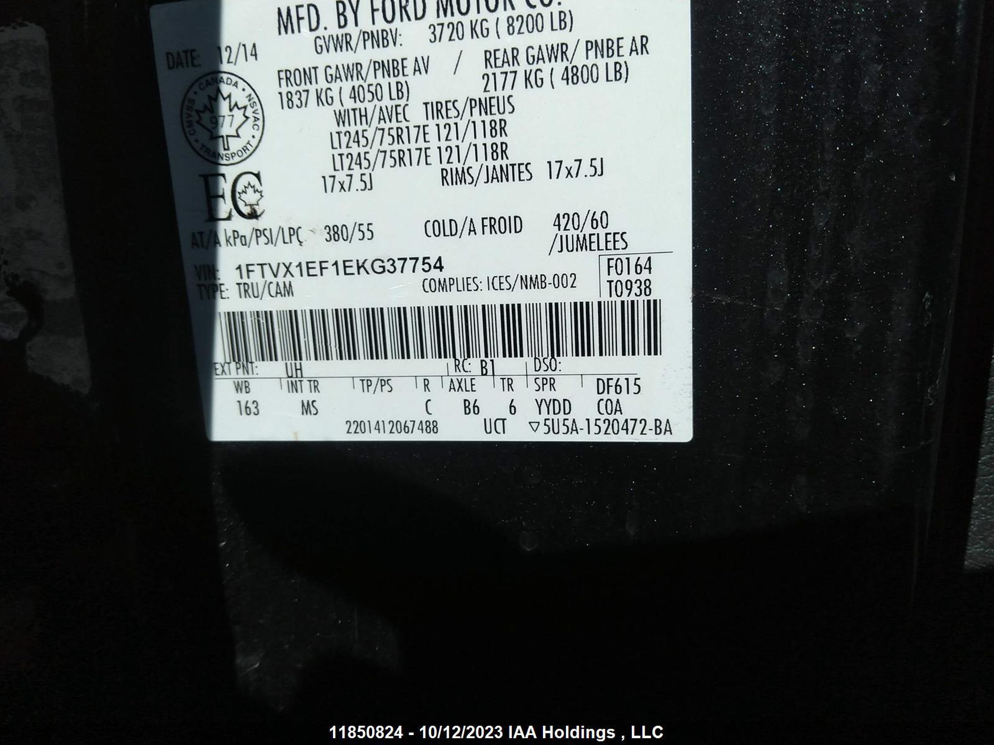 Photo 8 VIN: 1FTVX1EF1EKG37754 - FORD F-150 