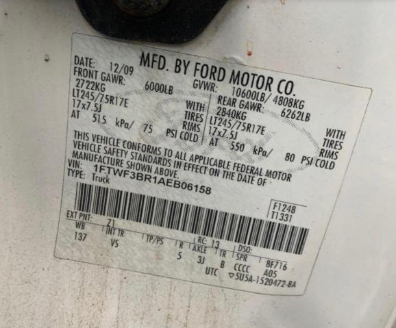 Photo 9 VIN: 1FTWF3BR1AEB06158 - FORD F350 SUPER 