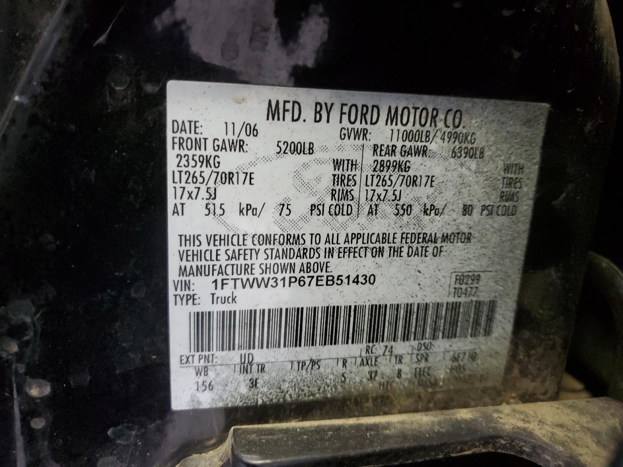 Photo 12 VIN: 1FTWW31P67EB51430 - FORD F350 