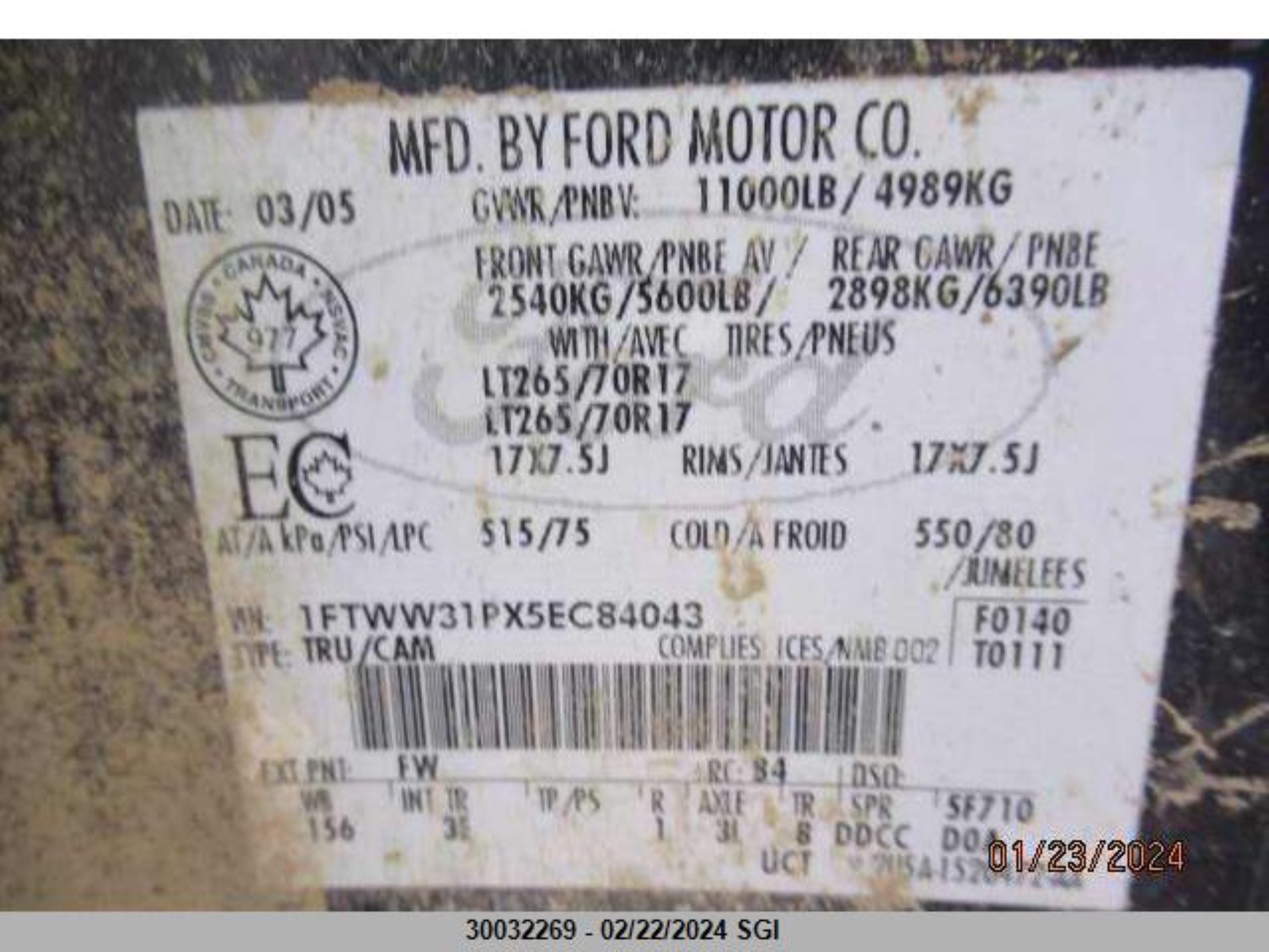 Photo 7 VIN: 1FTWW31PX5EC84043 - FORD F350 