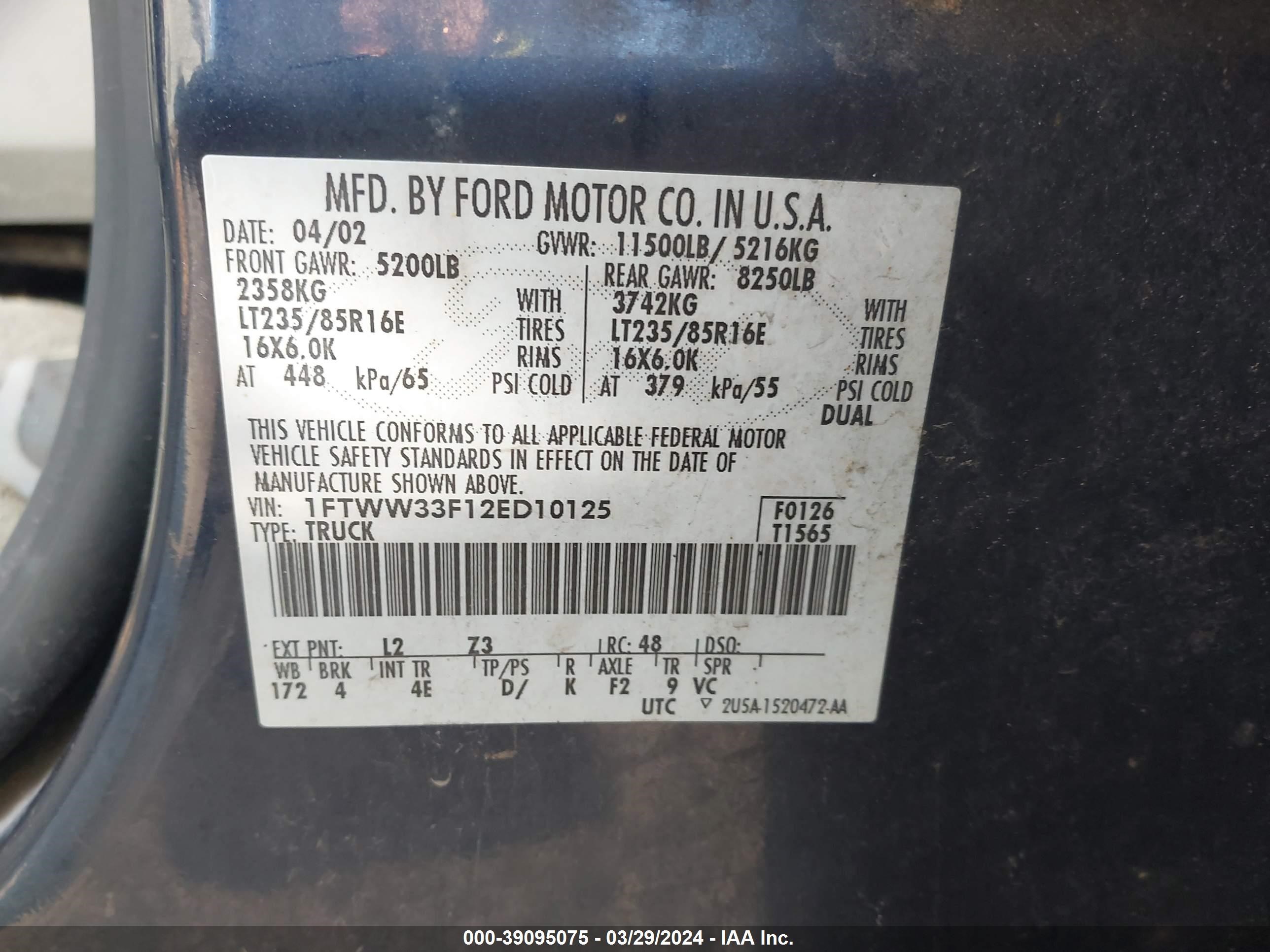 Photo 7 VIN: 1FTWW33F12ED10125 - FORD F350 