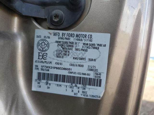 Photo 11 VIN: 1FTWX31P66ED86051 - FORD F350 SRW S 