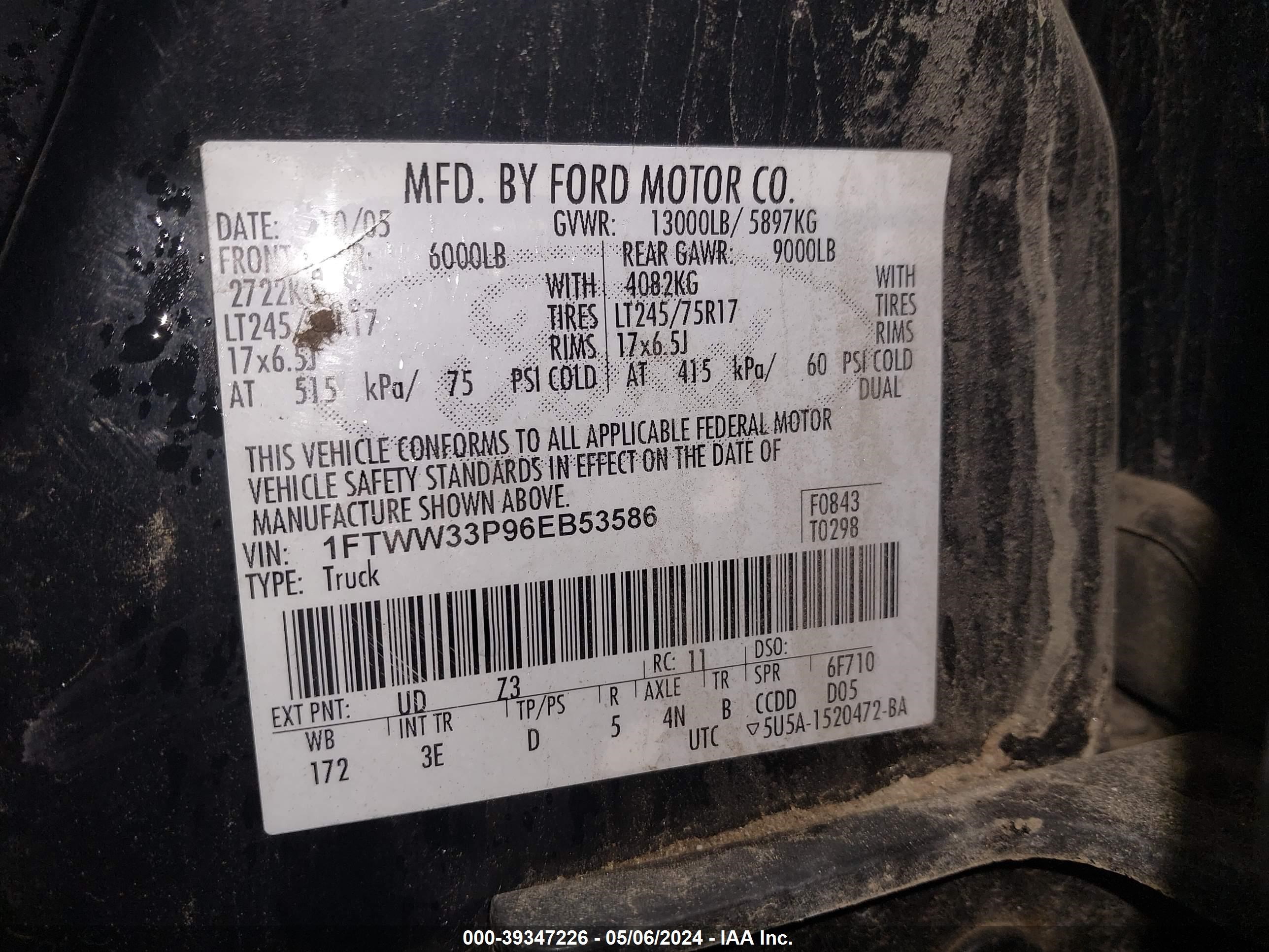 Photo 7 VIN: 1FTWX33P26EB53586 - FORD F350 