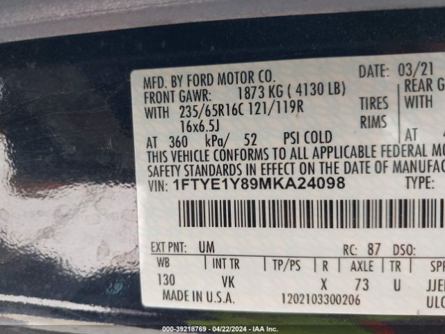 Photo 8 VIN: 1FTYE1Y89MKA24098 - FORD TRANSIT-150 