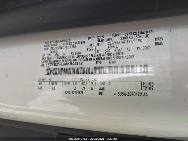 Photo 8 VIN: 1FTYE2Y82MKB02842 - FORD TRANSIT 