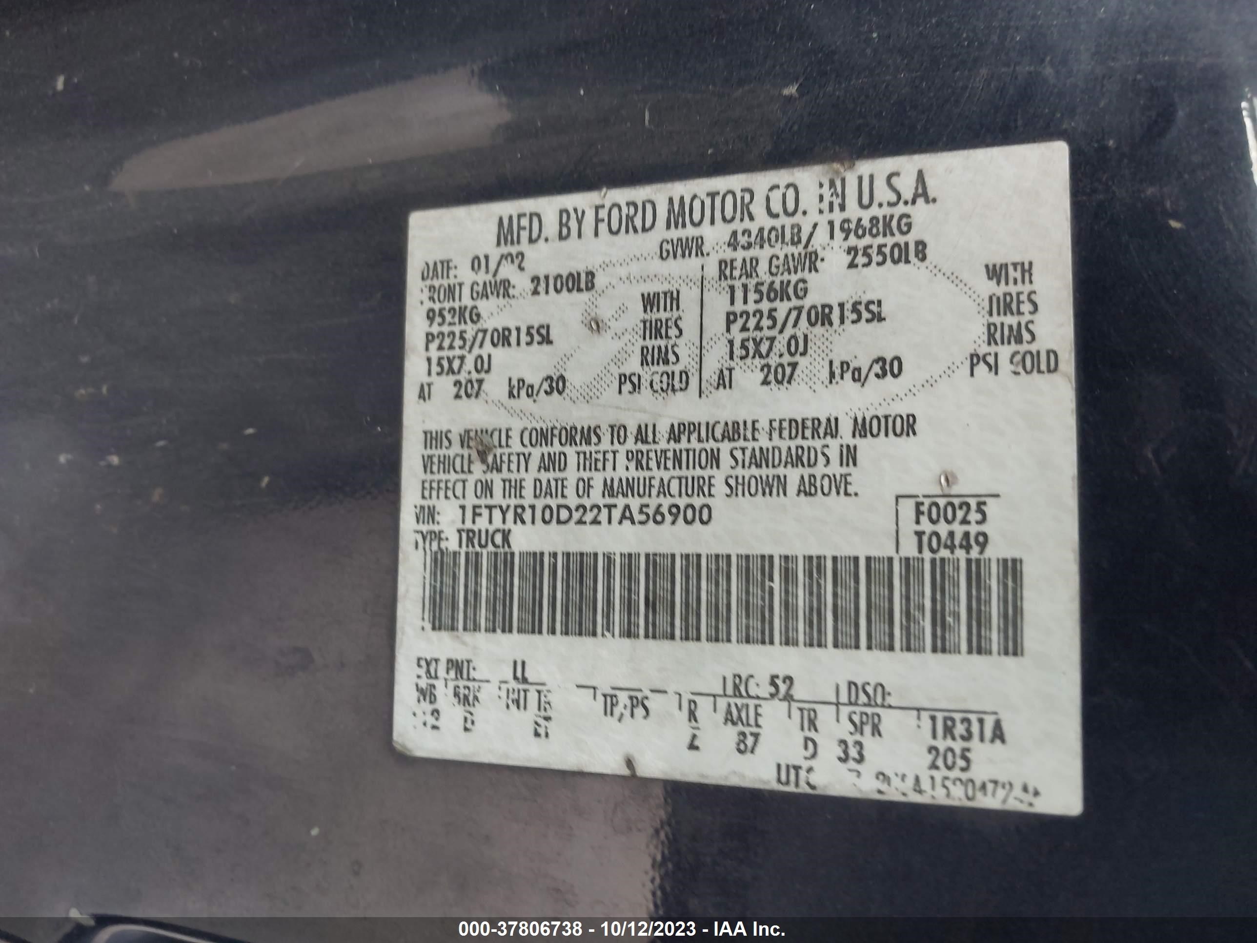 Photo 8 VIN: 1FTYR10D22TA56900 - FORD RANGER 