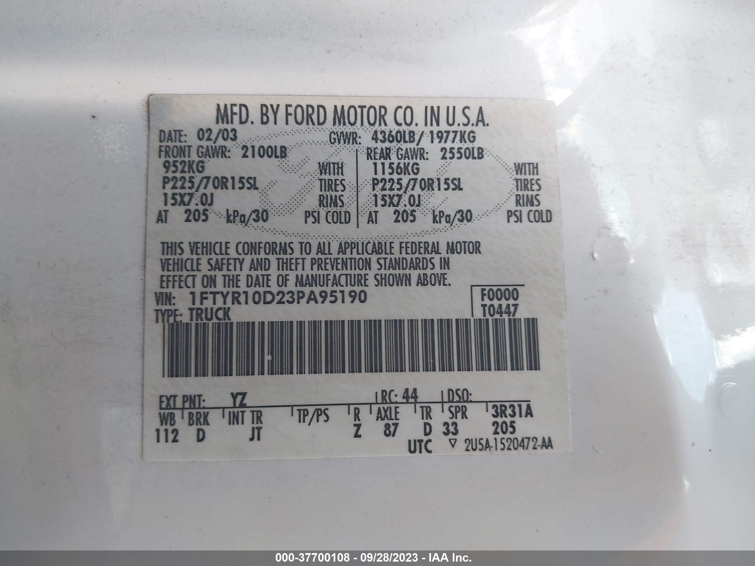 Photo 8 VIN: 1FTYR10D23PA95190 - FORD RANGER 