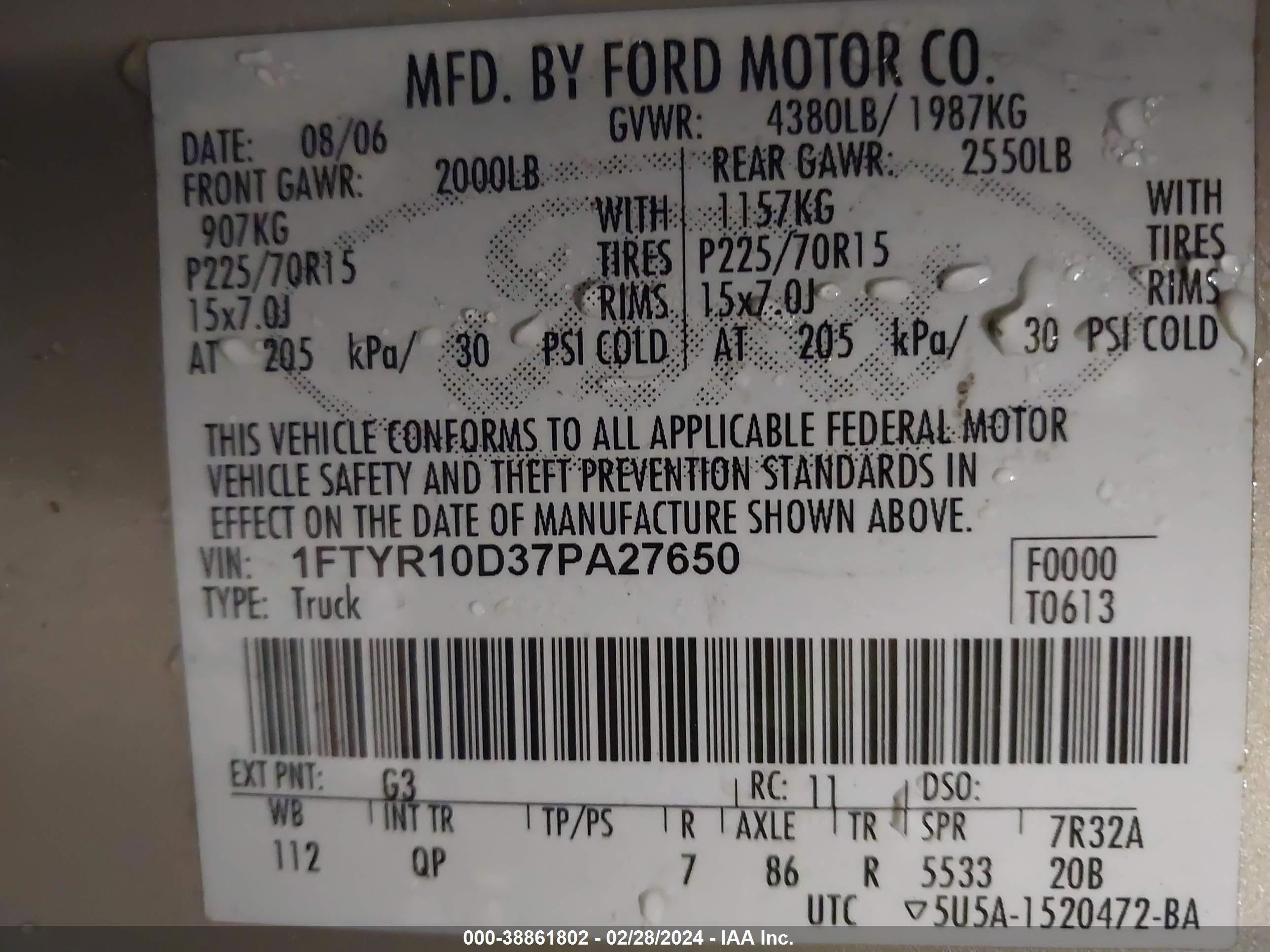 Photo 8 VIN: 1FTYR10D37PA27650 - FORD RANGER 