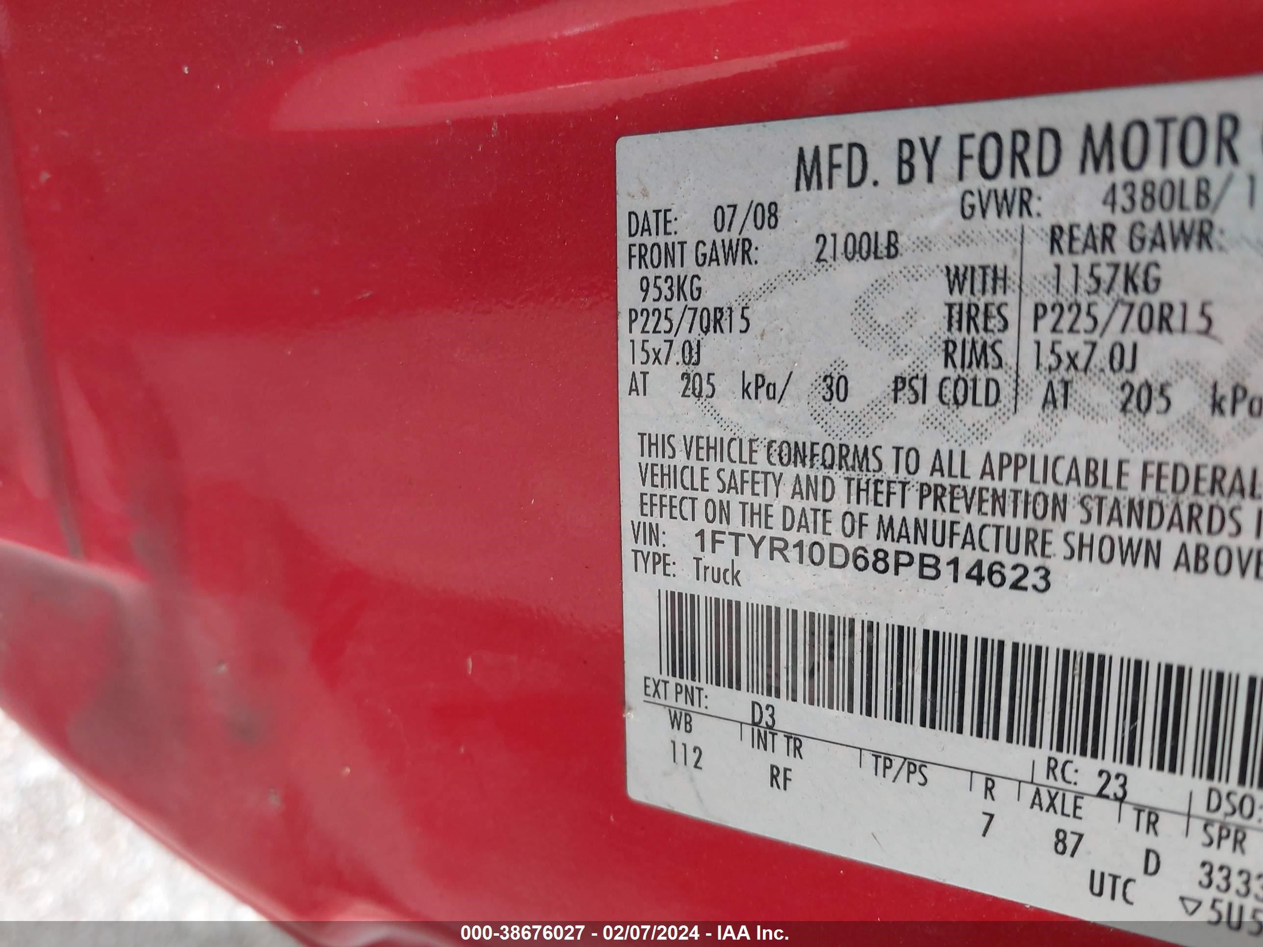 Photo 8 VIN: 1FTYR10D68PB14623 - FORD RANGER 