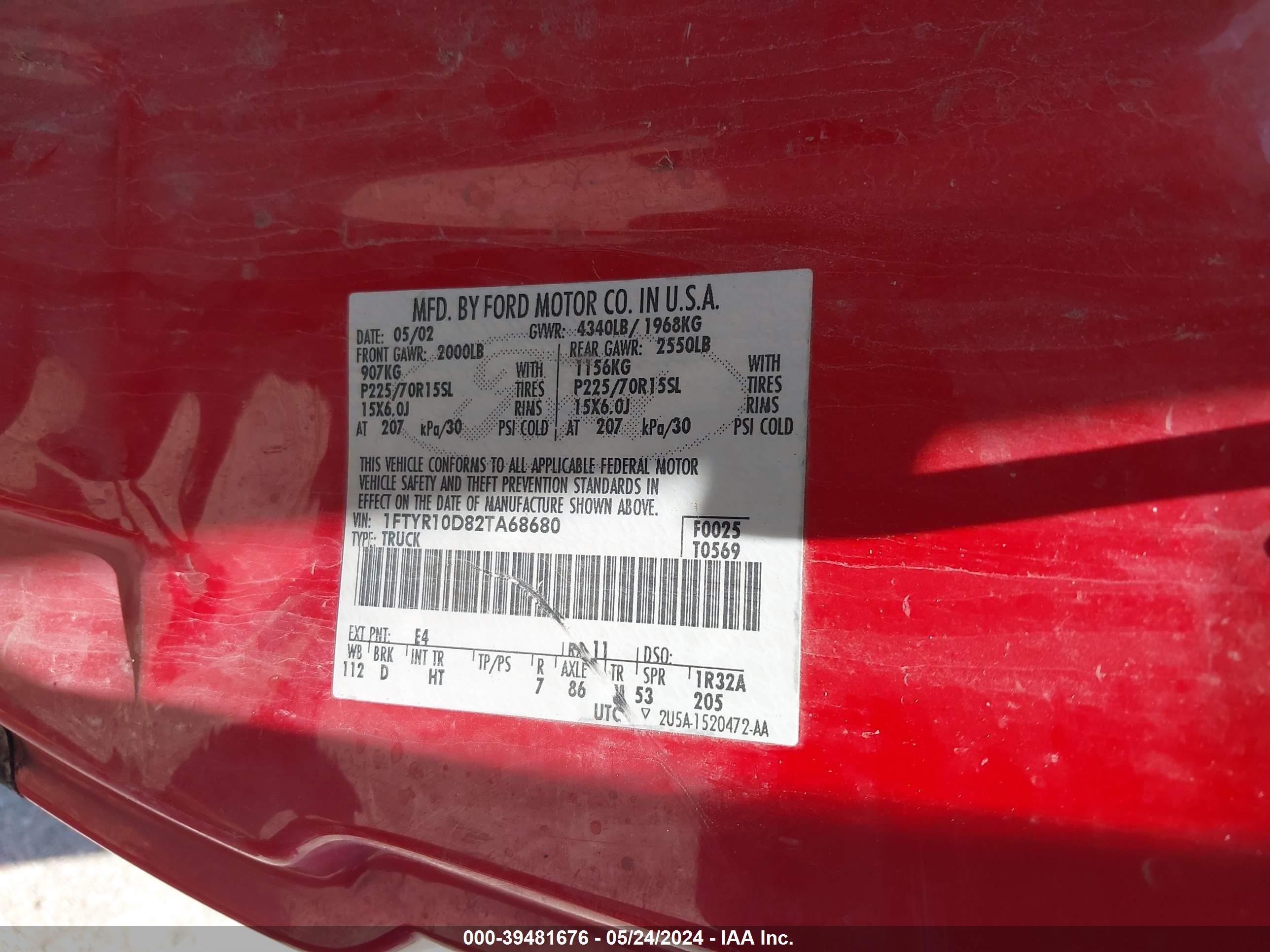 Photo 8 VIN: 1FTYR10D82TA68680 - FORD RANGER 