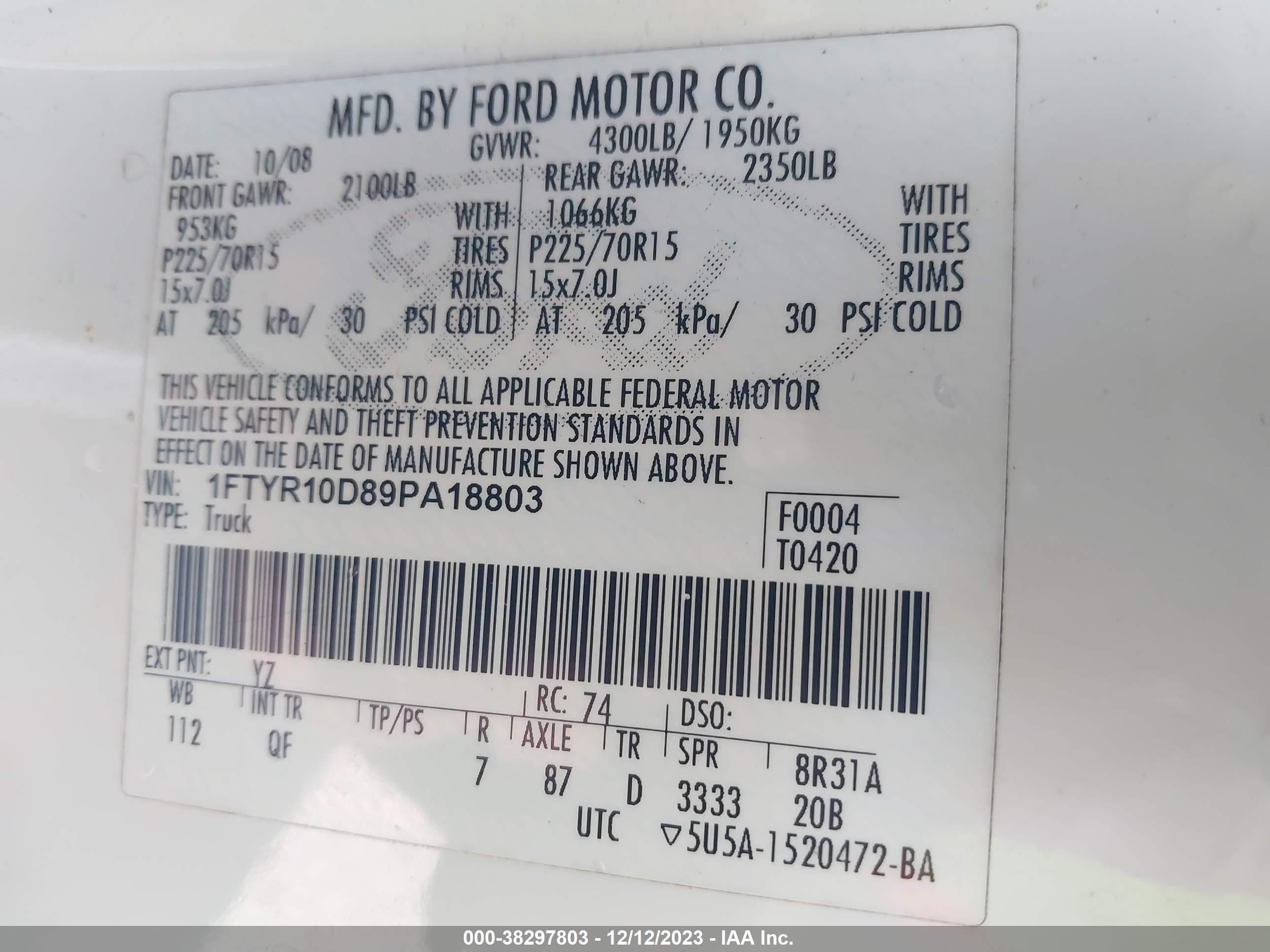 Photo 8 VIN: 1FTYR10D89PA18803 - FORD RANGER 