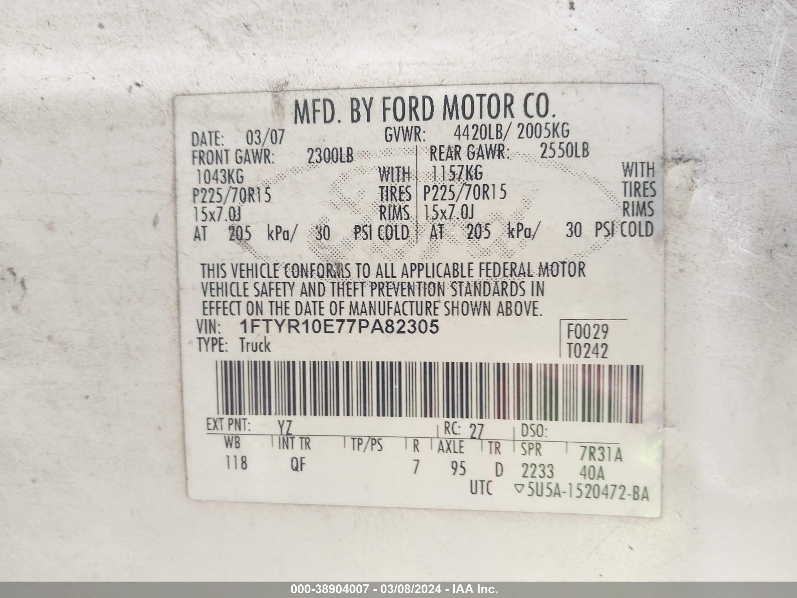 Photo 8 VIN: 1FTYR10E77PA82305 - FORD RANGER 