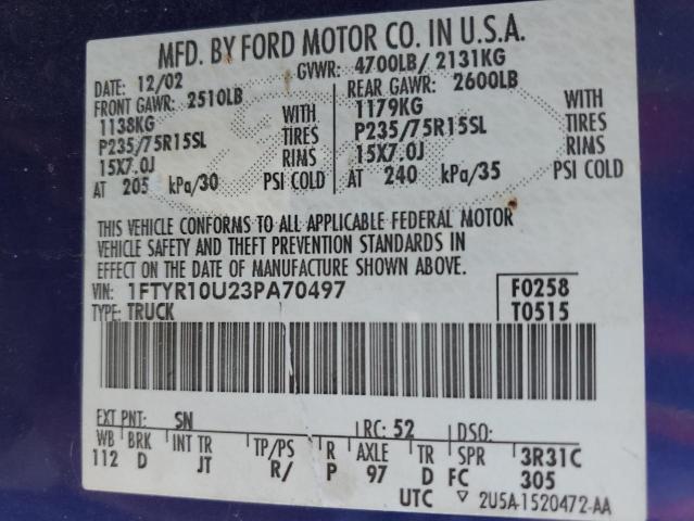 Photo 11 VIN: 1FTYR10U23PA70497 - FORD RANGER 