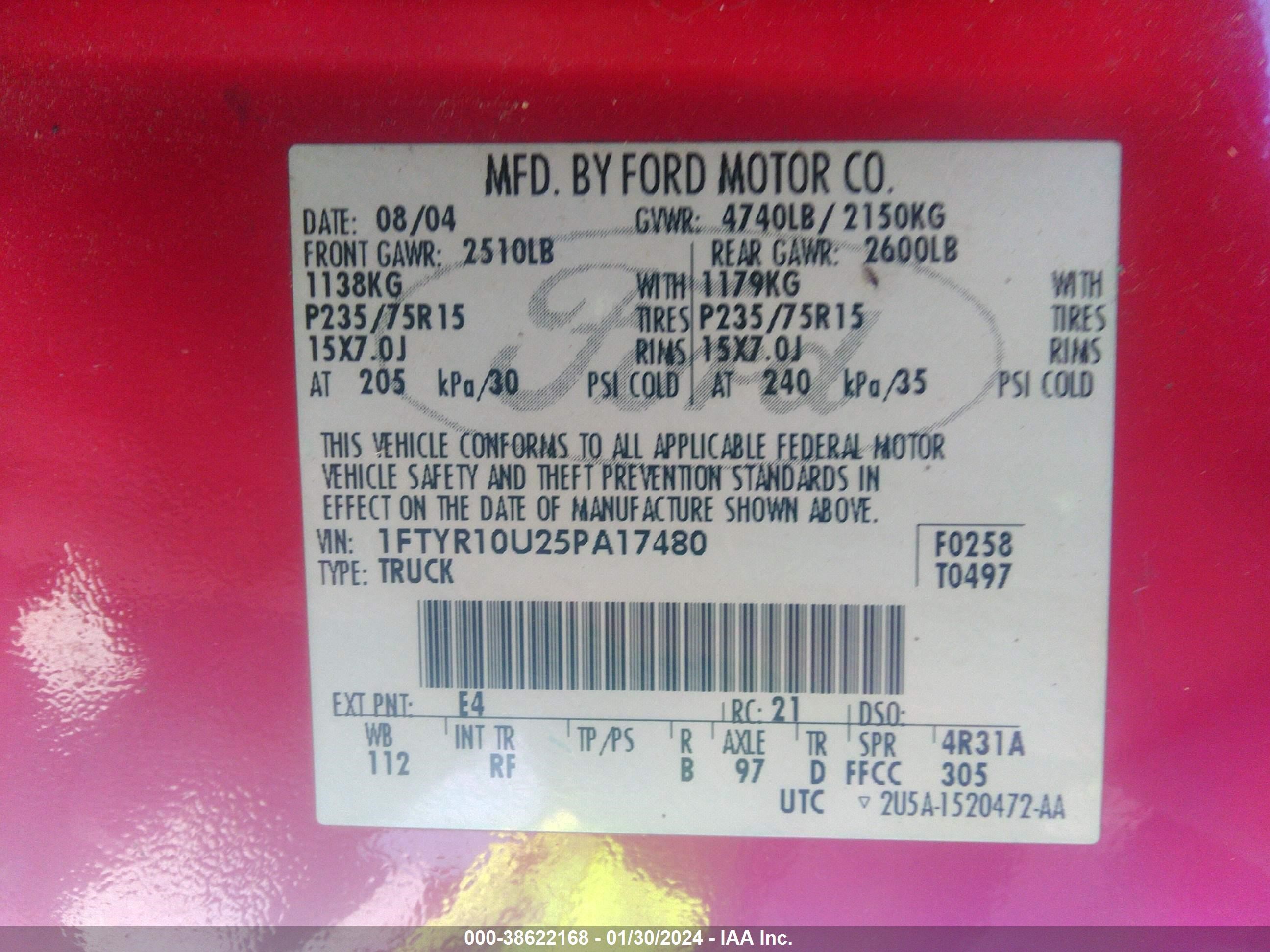 Photo 8 VIN: 1FTYR10U25PA17480 - FORD RANGER 