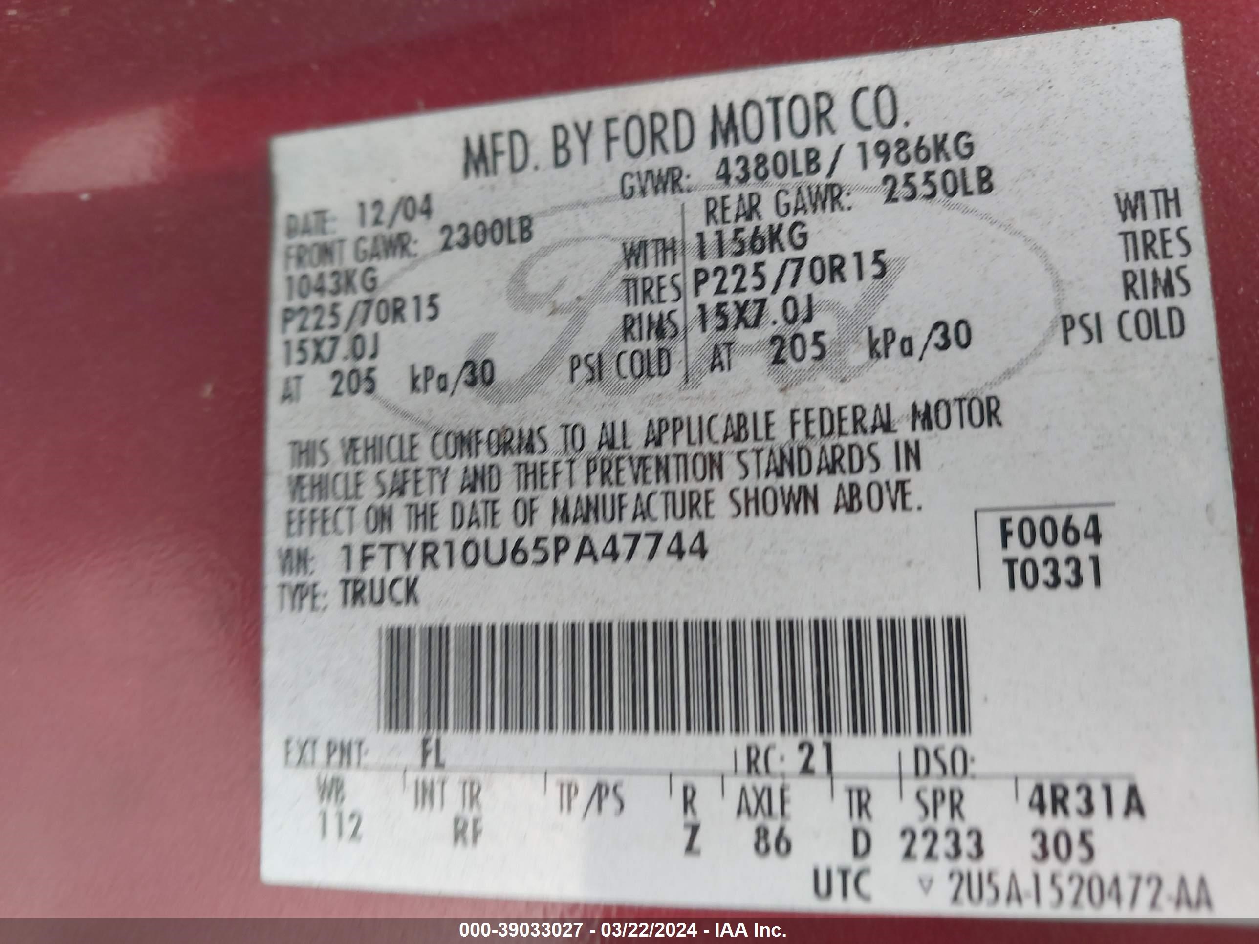 Photo 8 VIN: 1FTYR10U65PA47744 - FORD RANGER 