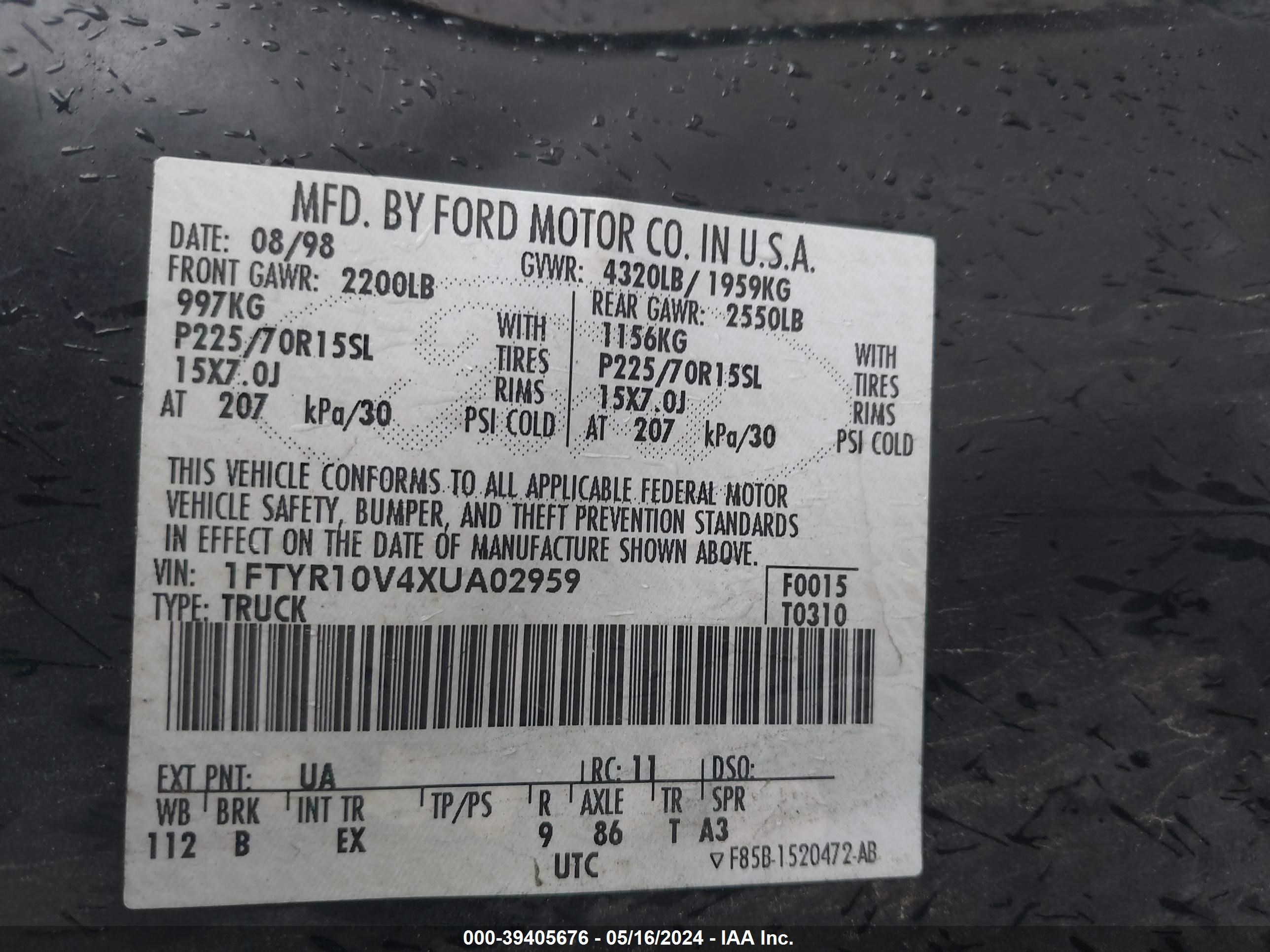 Photo 8 VIN: 1FTYR10V4XUA02959 - FORD RANGER 