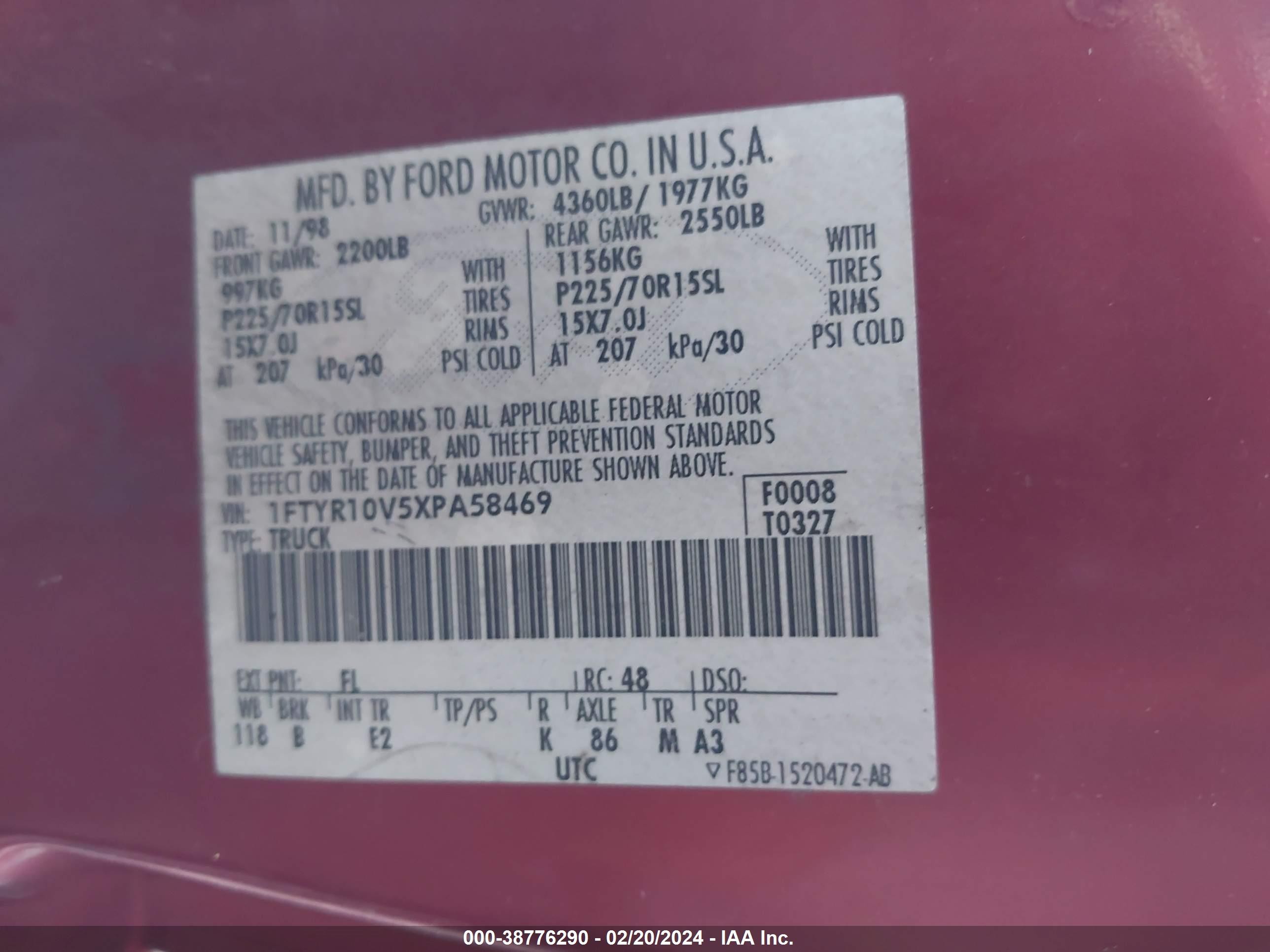 Photo 8 VIN: 1FTYR10V5XPA58469 - FORD RANGER 