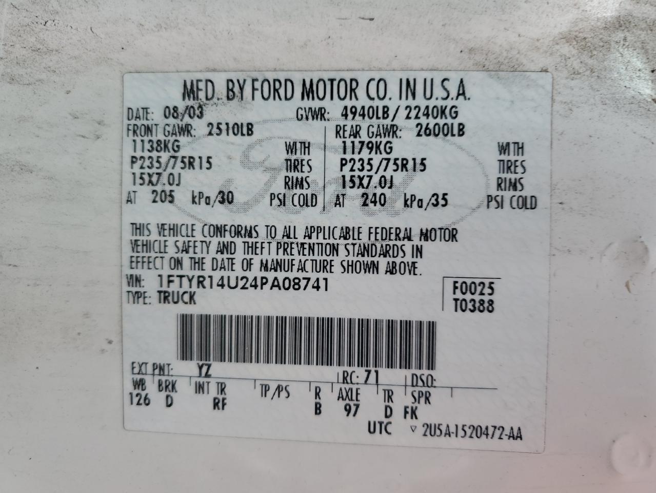 Photo 11 VIN: 1FTYR14U24PA08741 - FORD RANGER 