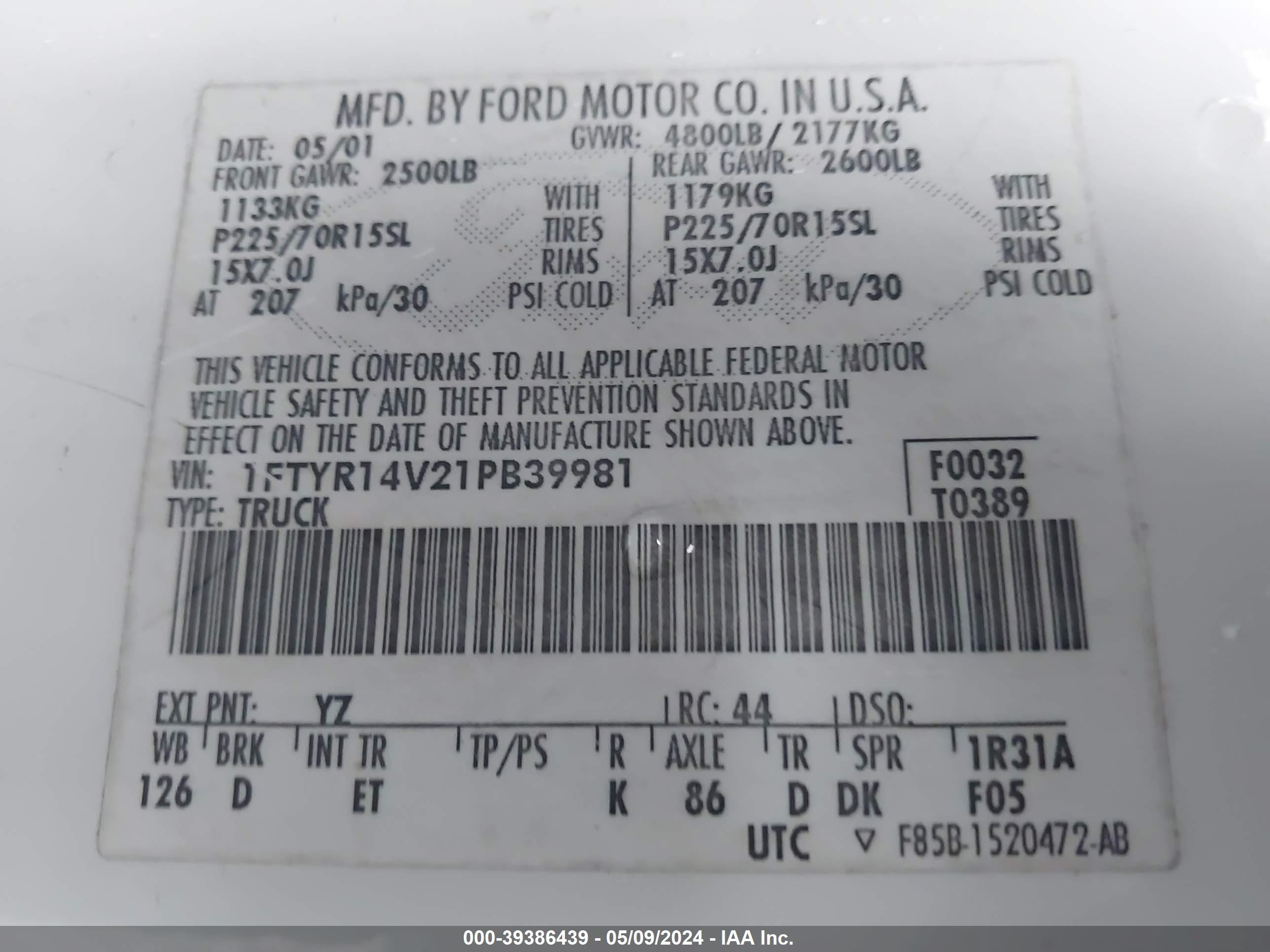 Photo 8 VIN: 1FTYR14V21PB39981 - FORD RANGER 