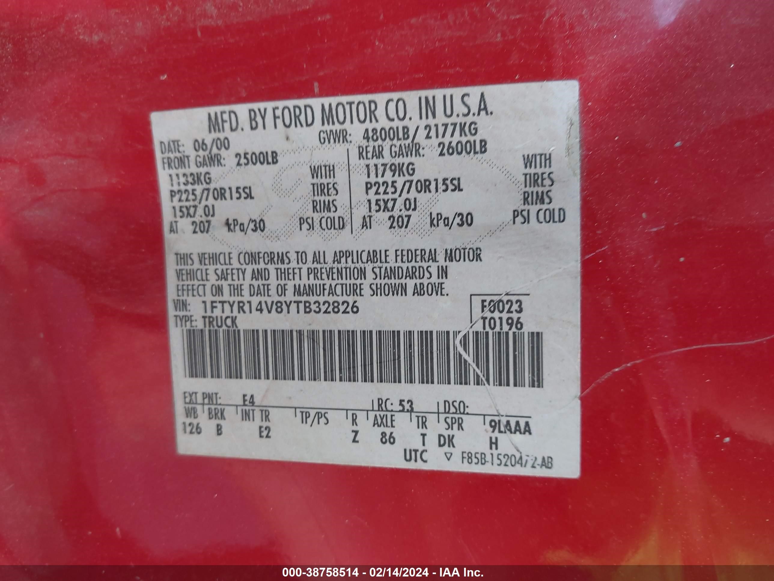 Photo 8 VIN: 1FTYR14V8YTB32826 - FORD RANGER 