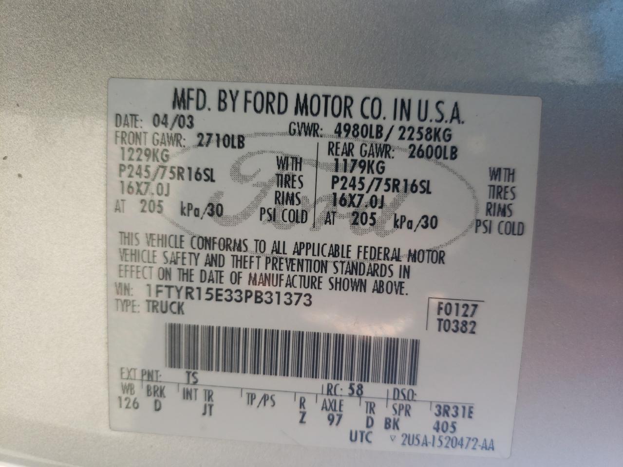 Photo 11 VIN: 1FTYR15E33PB31373 - FORD RANGER 