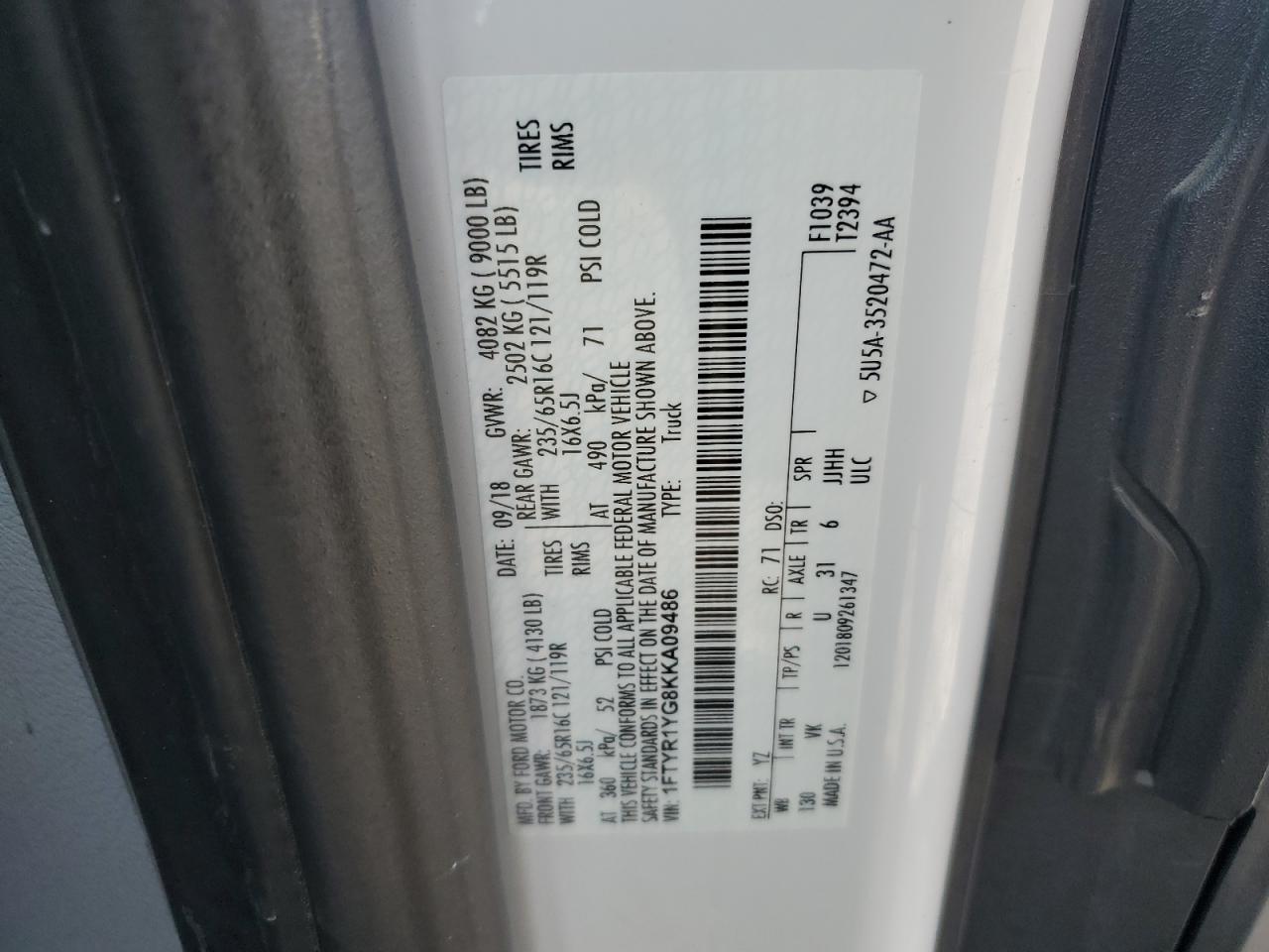 Photo 13 VIN: 1FTYR1YG8KKA09486 - FORD TRANSIT 