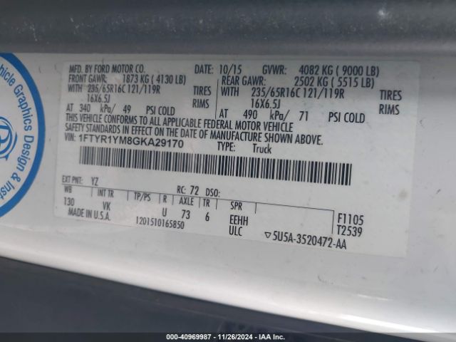 Photo 8 VIN: 1FTYR1YM8GKA29170 - FORD TRANSIT 