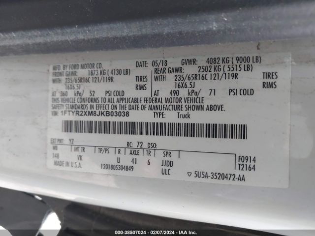 Photo 8 VIN: 1FTYR2XM8JKB03038 - FORD TRANSIT-250 