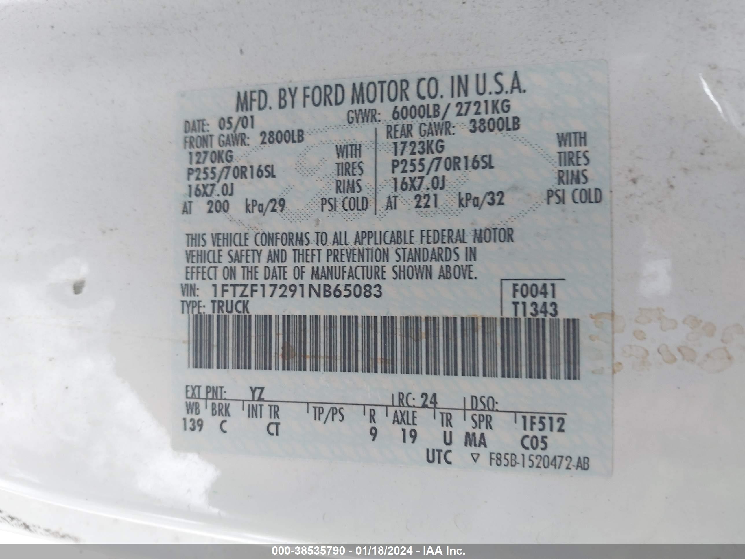 Photo 8 VIN: 1FTZF17291NB65083 - FORD F-150 