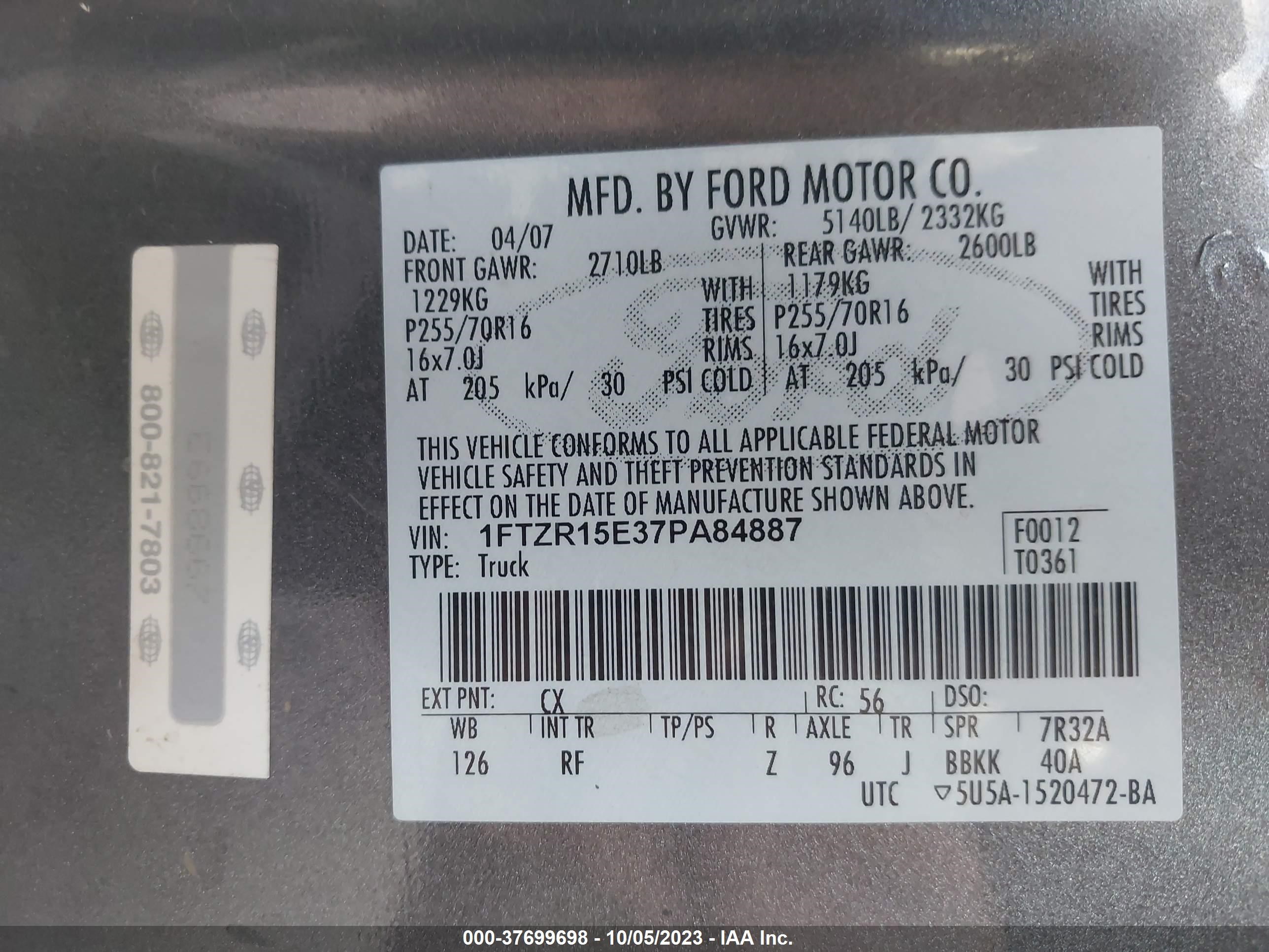 Photo 8 VIN: 1FTZR15E37PA84887 - FORD RANGER 