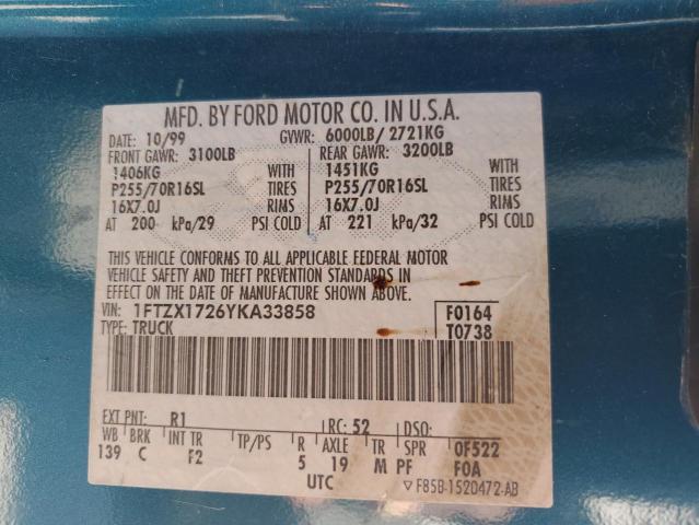 Photo 11 VIN: 1FTZX1726YKA33858 - FORD F150 