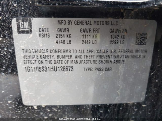 Photo 8 VIN: 1G1105S31HU128673 - CHEVROLET IMPALA 