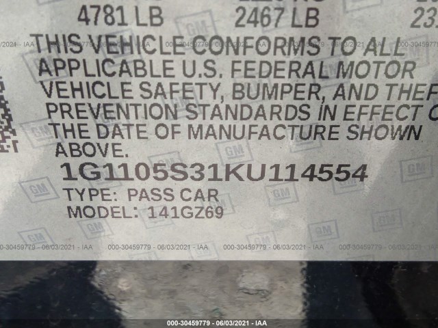 Photo 8 VIN: 1G1105S31KU114554 - CHEVROLET IMPALA 